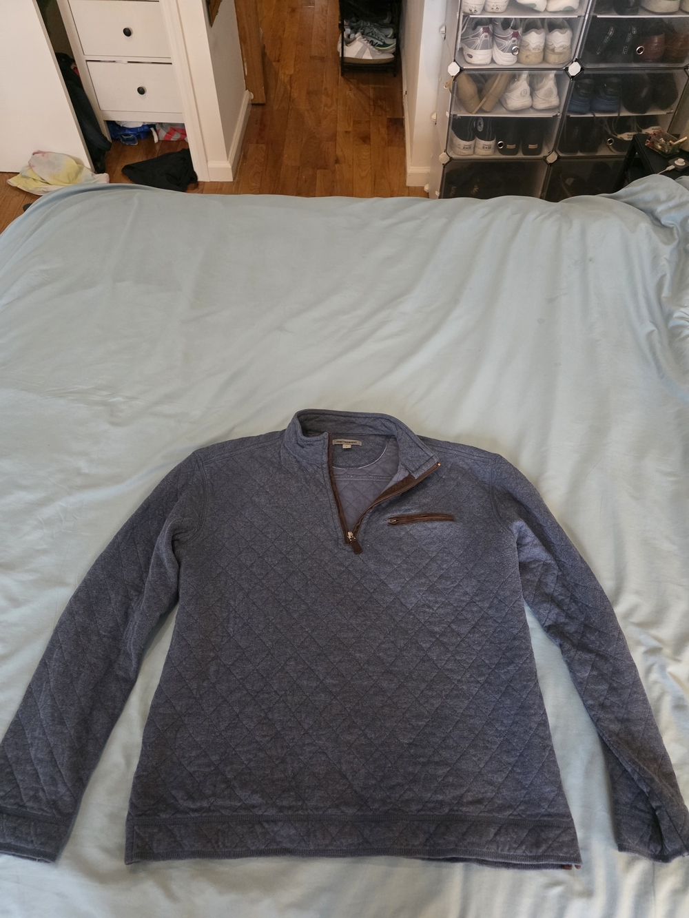 Johnston & Murphy Quilted Half-Zip Sweater in Navy Blue